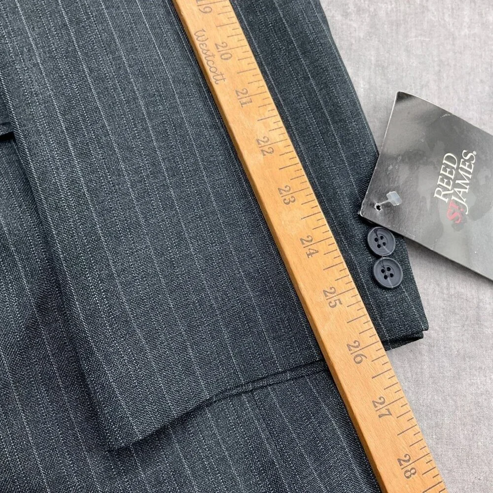 Reed St James Blazer‎ Men 46L Gray White Chalk Stripe Dacron Classic Career VTG